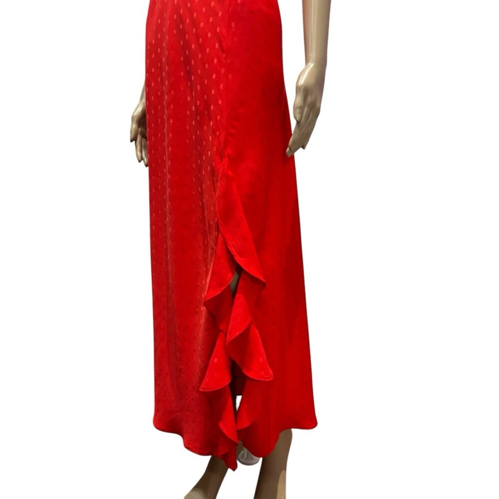 ZARA Women Red Jacquard Dotted Slip Dress Ruffle Medium Size Holiday Christmas - Picture 7 of 16